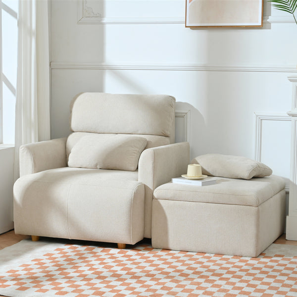 English Elm Oversized Storage Ottoman Accent Chair with Deep Wide Seat, Mid-Century Upholstered Lounge Sofa for Cozy Reading and Relaxation Beige+Grey W1028S00044