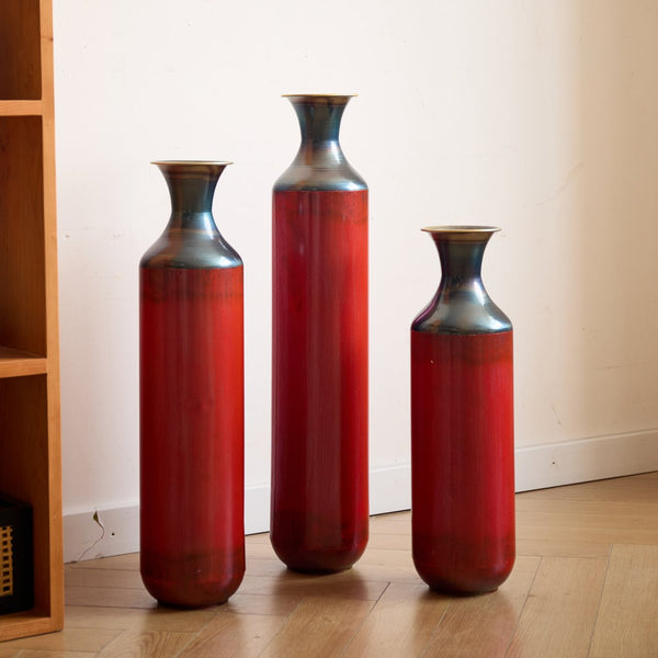 English Elm Floor Red Metal Vase Set 3-Piece Droplet Sculptures — Modern Glazed Tall Decorative Vases for Home W2796P371277