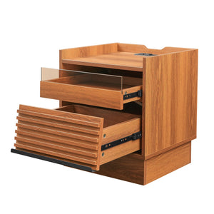 English Elm Christopher Knight Home® - Mid Mid Century Modern Nightstand with USB Charging Station, LED App-Control Lights, 2 Drawers, Sleek Design Yellow 22.24 L x 18.7 W x 7.09 H N761P255453Y