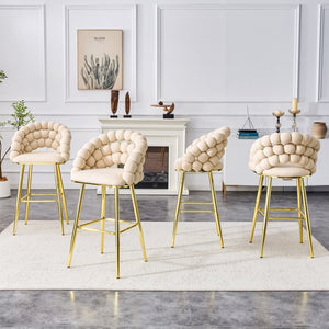English Elm Set of 2 Velvet Bubble Barstools with Gold Legs Tufted Sculptural Kitchen Seating W1512P491449