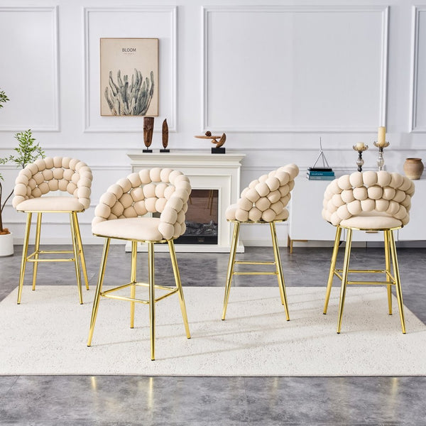 English Elm Set of 2 Velvet Bubble Barstools with Gold Legs Tufted Sculptural Kitchen Seating W1512P491449