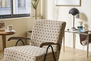 English Elm Pattern Modern Colorful Fabric Armchair with High Back and Wing Design, Sturdy Metal Frame, Oversized Cozy Seat for Living Room Reading Nook, Home Office, Bedroom Cream+Brown W2105P210243