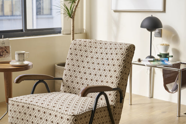 English Elm Pattern Modern Colorful Fabric Armchair with High Back and Wing Design, Sturdy Metal Frame, Oversized Cozy Seat for Living Room Reading Nook, Home Office, Bedroom Cream+Brown W2105P210243
