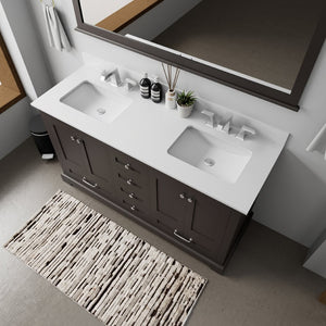 English Elm Espresso 60 Inch Double Bath Vanity Cultured Marble Top with Soft Close Storage B2731P258389