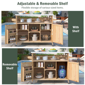 English Elm K&K Outdoor Kitchen Island Rolling Bar Cart with 1.2" Stainless Steel Top, Ample Storage, Wheels and Spice Rack Natural WF532198AAY