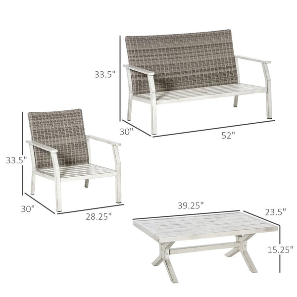 English Elm Beige Outdoor Pe Wicker 4 Piece Conversation Set with Cushions and Coffee Table T3971S00047