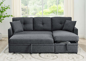 English Elm 76.5" Chenille Tufted Sectional Sleeper Sofa with Reversible Chaise and Hidden Storage Dark Gray B2748S00002
