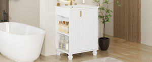 English Elm Christopher Knight Home® - 24" Retro Bathroom Vanity with Ceramic Sink, Solid Wood Frame, Soft-Close Door, Ample Storage White N759P293645K
