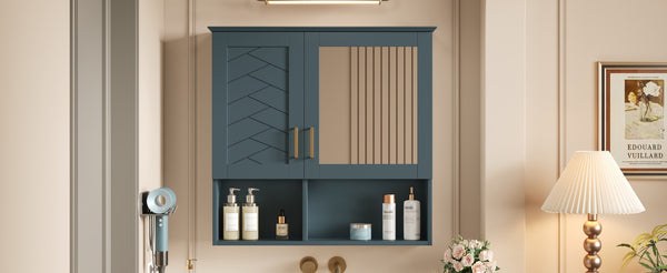 English Elm 2-in-1 Matte Wall Mounted Medicine Cabinet Soft Close Mirror Storage for Bathroom Vanity Blue N710P389456C