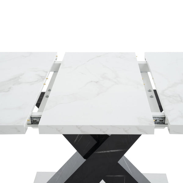 English Elm 47.24"-62.99"modern Extendable Dining Table Marble Print Top with X-base Seats Six W757S00049
