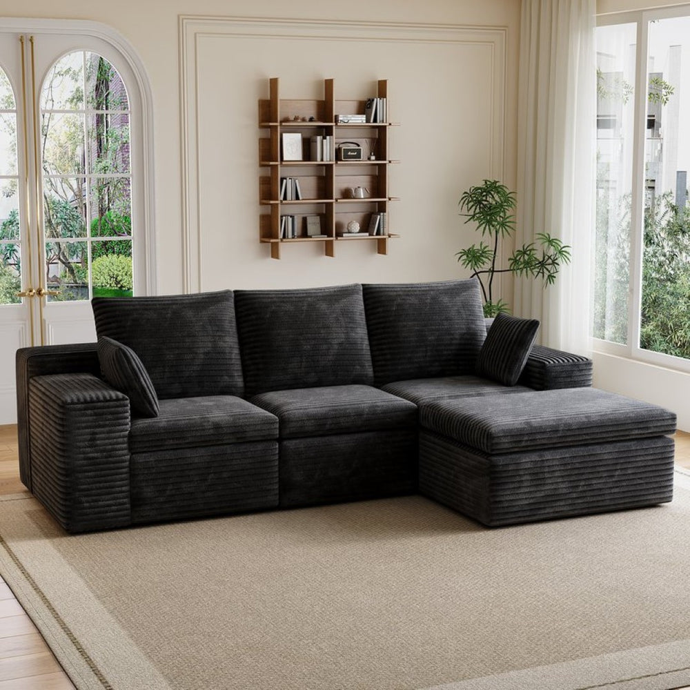 English Elm U Shape Modular Sectional Sofa - Stylish Corduroy Sleeper Couch For Small Spaces, No Assembly Needed W1825S00024-GIGA