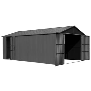 English Elm 12x15ft Outdoor Steel Carport Shed with Lockable Doors and Weather Resistant Frame W1859P382847