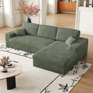 English Elm 114.5'Modern Corduroy Modular sofa with reversible chaise, slow-rebound foam cushions and versatile L-shape seating Green W834S00459