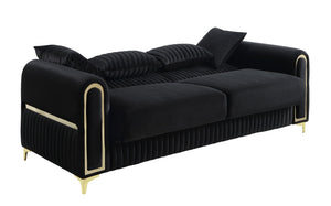 English Elm Ruby 3 Piece Living Room Sofa Set with Gold Steel Legs and Channel Stitch Detail B009S02248