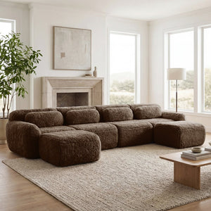 English Elm U-shaped Modular Sectional Sofa with Plush Fabric and High Resilience Foam for Living Rooms Chocolate W714S01546