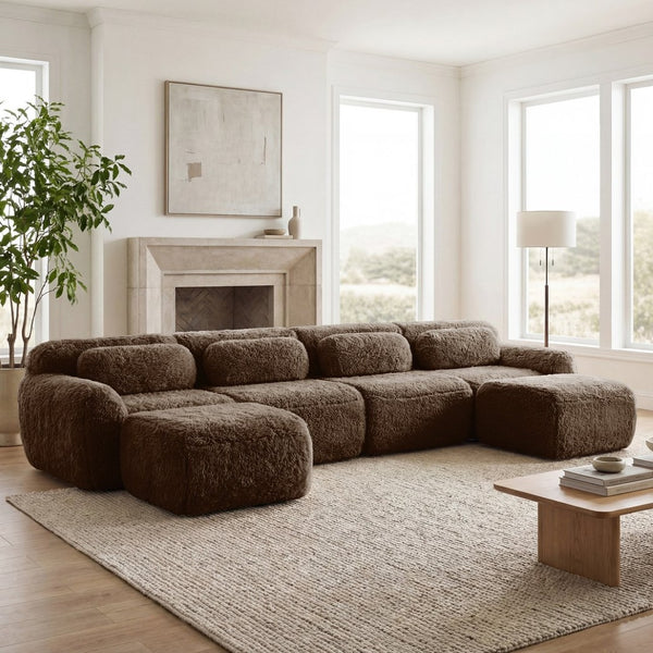 English Elm U-shaped Modular Sectional Sofa with Plush Fabric and High Resilience Foam for Living Rooms Chocolate W714S01546