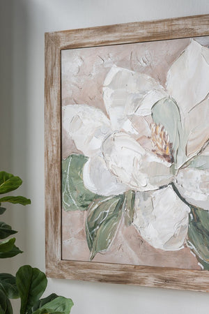 English Elm 39.4x39.4x1.2" Hand-painted Magnolia Canvas Art in Rustic Fir Wood Frame W2078P475437