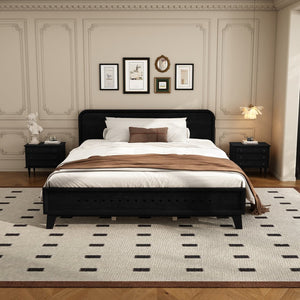English Elm Pine Solid Wood Queen Platform Bed Matte Finish Tall Headboard No Box Spring Black N770PQ291030B