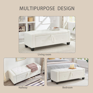 English Elm 48" Storage Ottoman Bench with Tufted Faux Leather Upholstery, Solid Wood Frame & 300lb Capacity Ivory White W1097P338779