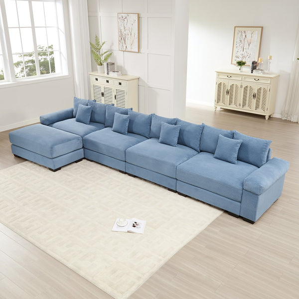 English Elm 170"Oversized Modular L-Shape Sectional Couch With Ottoman, 12 Pillows, Soft Corduroy & Ergonomic Comfort W714S01354