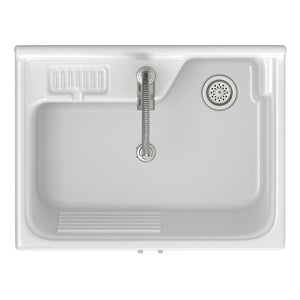 English Elm Murphy Beadboard Laundry Sink Cabinet with Deep Abs Basin and Chrome Faucet Included B136P427214