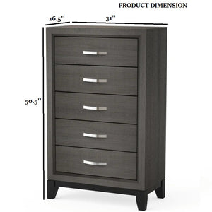 English Elm Contemporary Chic Chest with Gold Accents, Acrylic Trim, Metal Bracket Legs and Dust‑Proof Drawers Gray 34 L x 19 W x 50 H B2741P371022