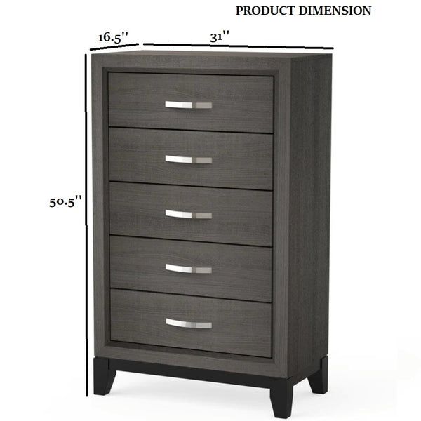 English Elm Contemporary Chic Chest with Gold Accents, Acrylic Trim, Metal Bracket Legs and Dust‑Proof Drawers Gray 34 L x 19 W x 50 H B2741P371022