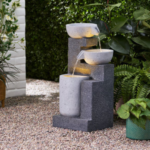 Christopher Knight Home® - Noble House - Catoosa Outdoor Modern 3 Tier Fountain, Multi-Gray