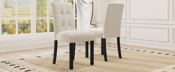 English Elm 4 Piece Modern Tufted Dining Chair Set with Rustic Linen Upholstery, Black Rubber Wood Legs, Durable Comfort and 250 lb Capacity Beige N752P317334A