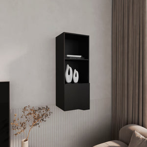 English Elm Wall Engineered Wood Cabinet with Single Door and Two Shelves for Kitchen Storage, Modern Durable Design Black 44.09 L x 16.14 W x 2.76 H B097P250868