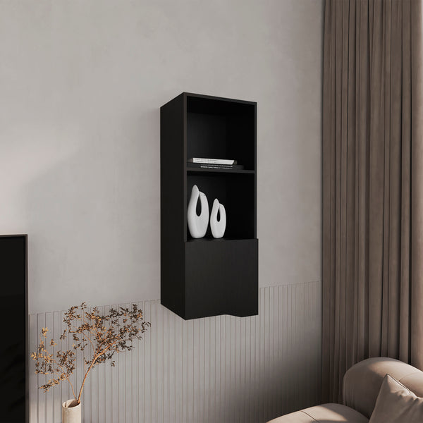 English Elm Wall Engineered Wood Cabinet with Single Door and Two Shelves for Kitchen Storage, Modern Durable Design Black 44.09 L x 16.14 W x 2.76 H B097P250868