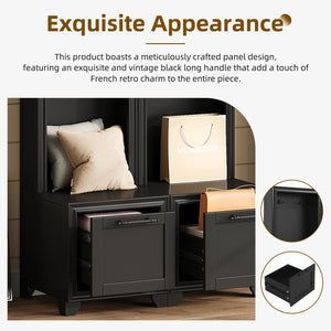 English Elm On-Trend Elegant 3-In-1 Hall Tree Set Of 2 - Stylish Entryway Coat Rack With Bench & Storage Drawers N721P249242B