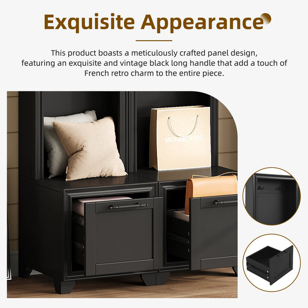 English Elm On-Trend Elegant 3-In-1 Hall Tree Set Of 2 - Stylish Entryway Coat Rack With Bench & Storage Drawers N721P249242B