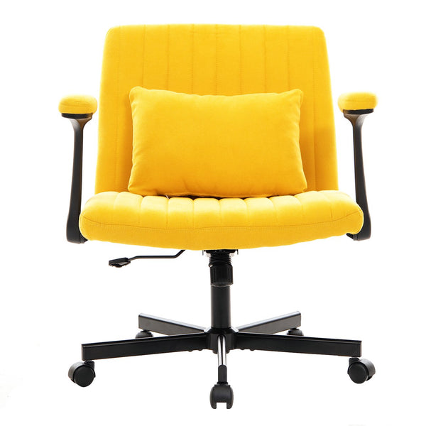 English Elm Yellow Linen Criss Cross Office Chair with Wheels - Ergonomic Altay Velvet, Adjustable Height, Pillow Support W3394P336173
