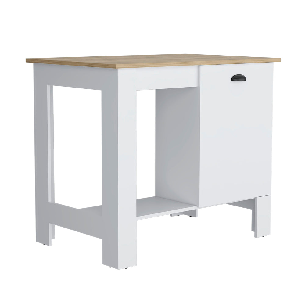 English Elm Atenea Kitchen Island with Single Door Cabinet & Shelf, White/Macadamia Finish, Spacious Top Storage B070P214570
