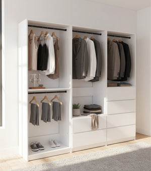 English Elm Prosper Freestanding White Wood Walk-In Closet System with Oak Finish, Modular Durable Storage Design B040S00138