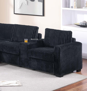 English Elm Modern Corduroy L-shaped Sectional with Usb Charging Console Cup Holders Living Room Black B011S02208