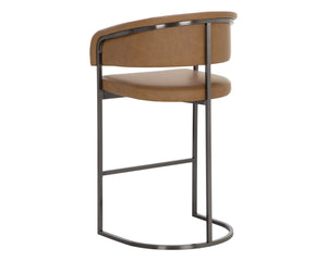 Sunpan Marris Barstool: Modern Elegance Meets Timeless Design in Luxurious Faux Leather and Steel Finish Gunmetal / Milliken Cognac