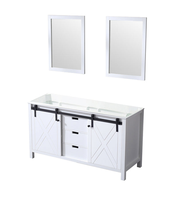 English Elm White Double Bath Vanity 60 in with Two 24 in Mirrors — Fully Assembled Wood Cabinet, Ample Storage, Sleek White Finish, Easy Install B2731S00567