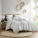 INK+IVY Imani Global Inspired Cotton Printed Duvet Cover Set with Chenille II12-1276 White/Navy