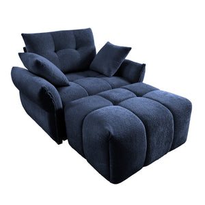 English Elm Ergonomic Chenille Single Seater Sofa with Ottoman, High-Resilience Cushions, Modern Lounge Chair for Living Room and Office Comfortably Stylish Blue W714S01144
