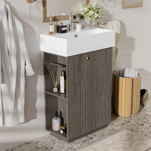English Elm [video]21.6" Freestanding Bathroom Vanity Ceramic Sink Wavy Door Mdf Cabinet Small Bath Dark Grey N729P285503G
