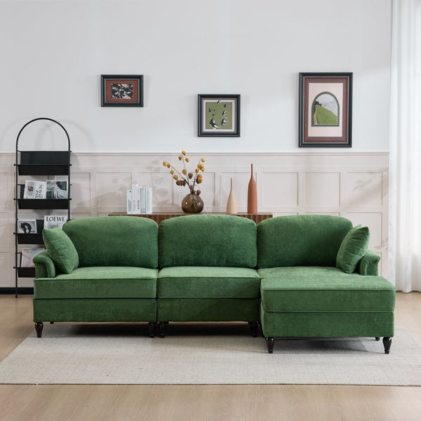 English Elm 103.15'' Chenille L-shaped Sectional Sofa with Detachable Pleated Skirt and Ottoman Green W3612S00046