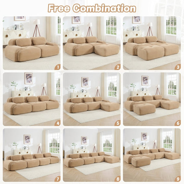 English Elm L-shaped Modular Corduroy Sectional Sofa Ergonomic Low Profile Living Room Seating Camel W714S01240
