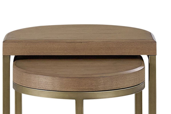 English Elm Nesting Tables Set Latte — 2 Space-Saving Elm Veneer MDF Tops with Sleek Metal Bases, Modern Design B2699P238776