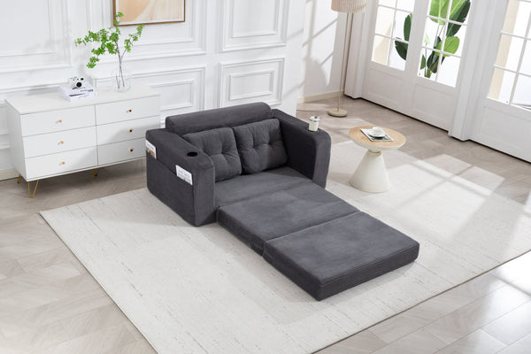 English Elm Convertible Floor Sofa Bed with Memory Foam and Ribbed Corduroy for Small Spaces Gray W395P438027