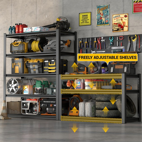 English Elm 59" Wide Black Metal Shelving Unit with Removable Dividers for Garage or Office T3625P455778