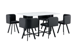 English Elm 7-piece Faux Marble Dining Set with Pu Chairs and Iron Base for Small Spaces W3875S00010