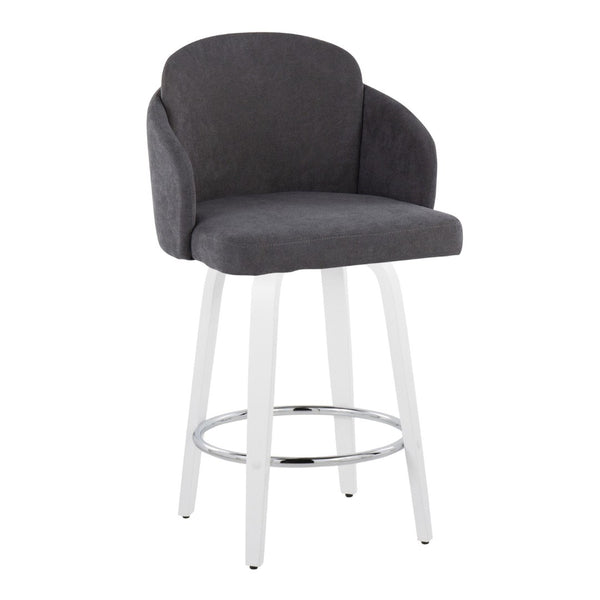 English Elm Fixed-height Swivel Counter Stools with Faux Leather Seats and Chrome Footrest Set of 2 Grey B202S01810