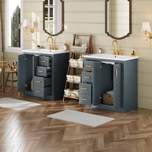 English Elm 60'' Bathroom Vanity Set With Elegant Ceramic Sink, Solid Wood Frame & Ample Storage For Modern Spaces N710SS00002C